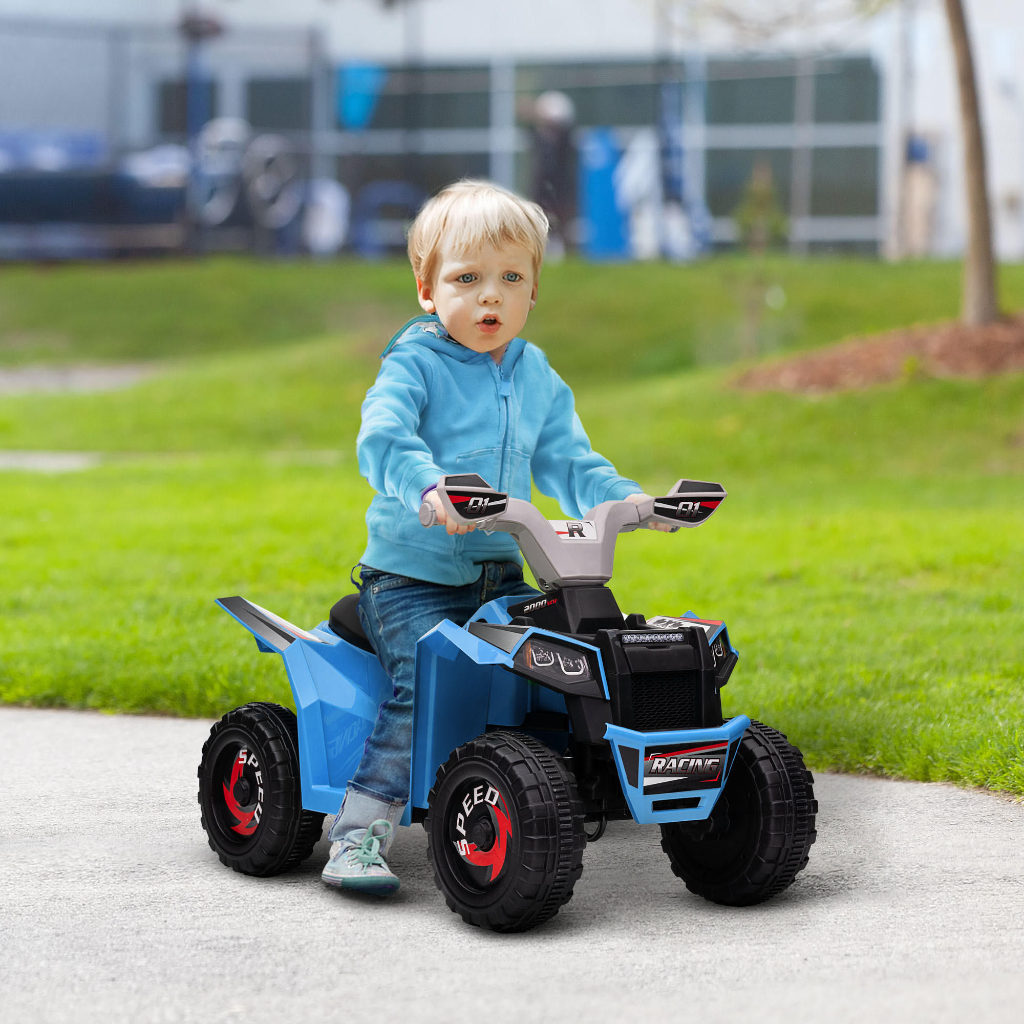 MINI ELEKTRO-QUAD KINDER, Blau/Rosa/Weiß, Kunststoff+ Metall - Blau, Metall (70/41.5/48.5cm) - HOMCOM