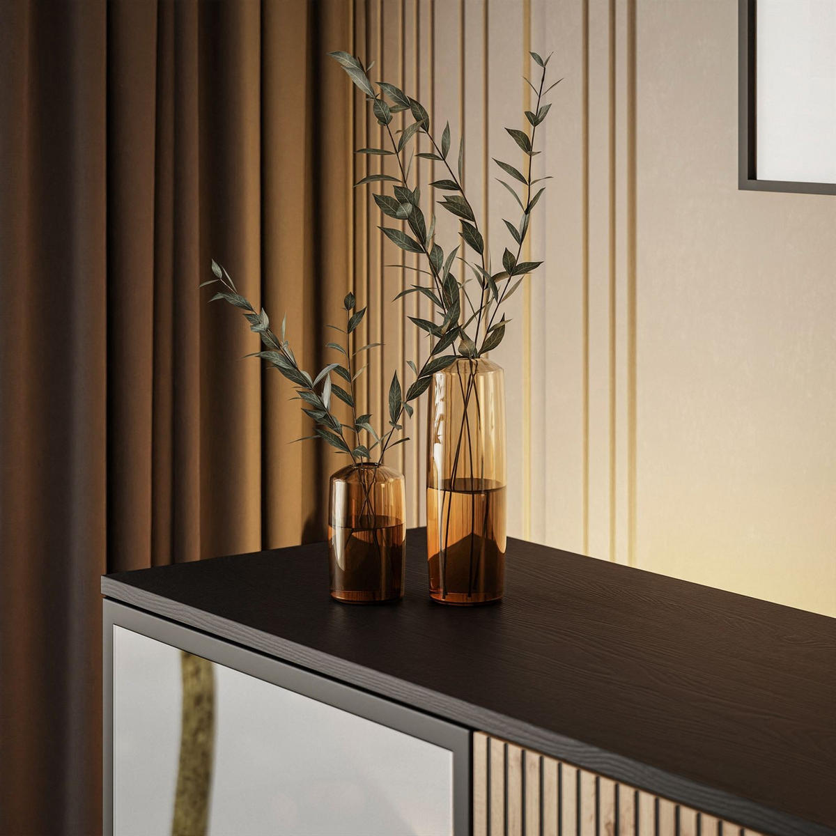 KOMMODE ECLIPSE K104 mit Beleuchtung,Schwarz Eiche Wotan - Eiche Wotan, Holzwerkstoff (104/83/39cm) - Lookway