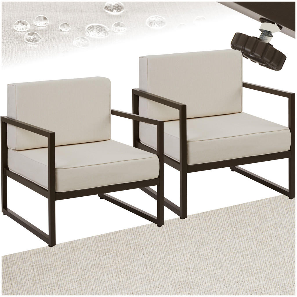 Thumbnail - tectake Garten-Loungesessel, Braun, Beige, Textil, 74x85x78 cm, Loungemöbel, Lounge-Sessel