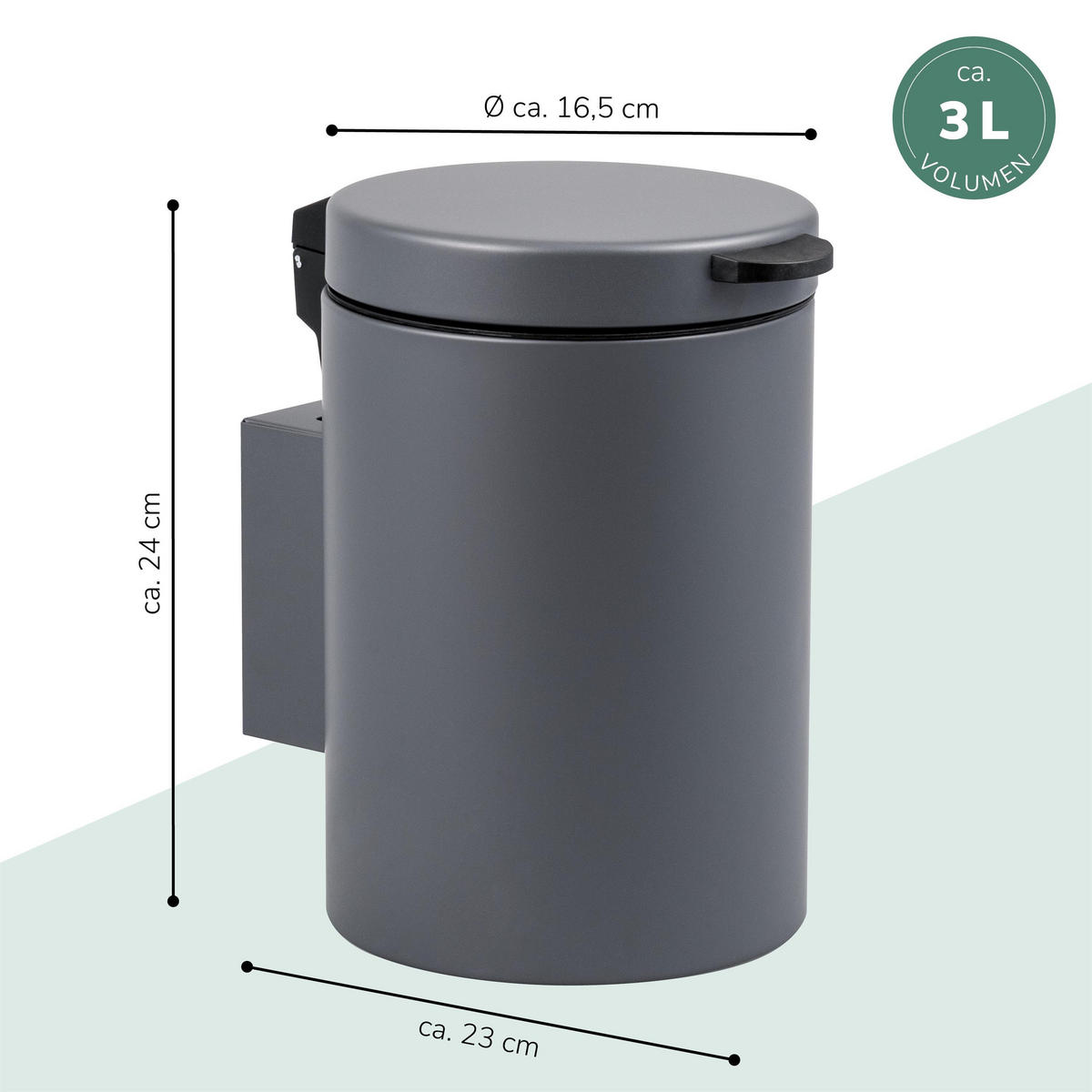 WAND-KOSMETIKEIMER, grau - Grau, Metall (16/24/23cm) - bremermann