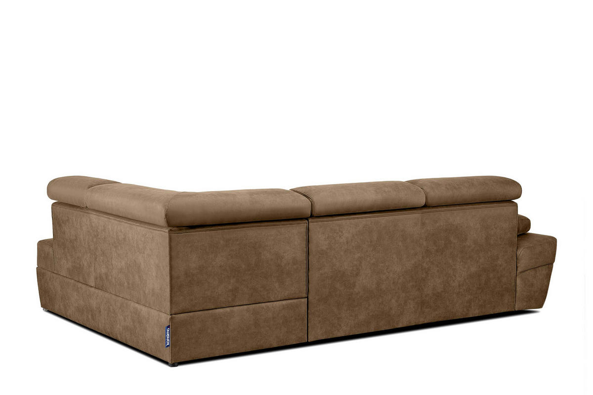 SCHLAFECKSOFA RATLO rechts 4/5-Sitzer mit Bettkasten in Lederoptik, braun - Silberfarben/Braun, Textil (270/190cm) - KONSIMO®