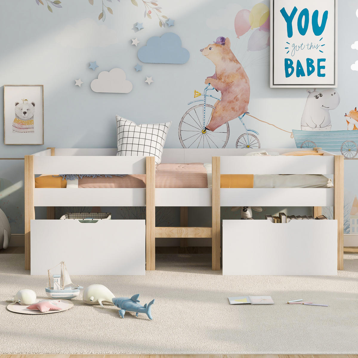 KINDERBETT 90/190 cm mit Schubladen, Rausfallschutz und Leiter, Weiß - Weiß, Holzwerkstoff (90/190cm) - Redom