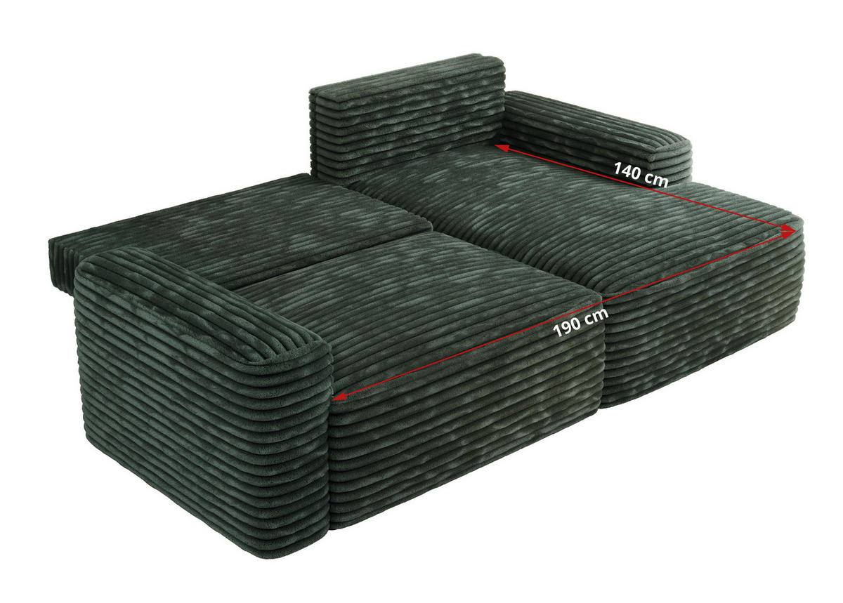 ECKSOFA BELLUNO L Grün Cord - Links - Schwarz/Grün, Textil (144/233cm) - MKS