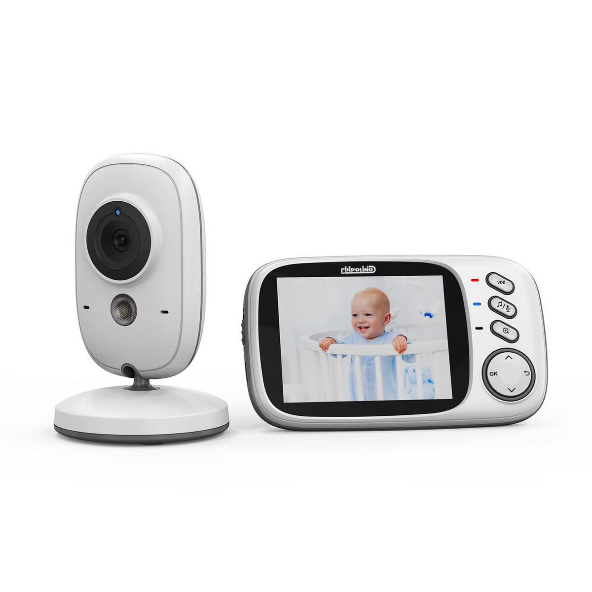 BABYPHONE Polaris+ Kamera 3,2" weiß IPS LCD Display Temperatursensor Alarm - Weiß, Kunststoff - Chipolino
