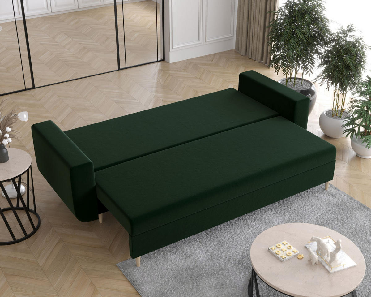 SOFA DELFIN mit Schlaffunktion ITAKA 10 Sofa mit Stauraum - Dunkelgrün, Textil (90/88/240cm) - Bedante
