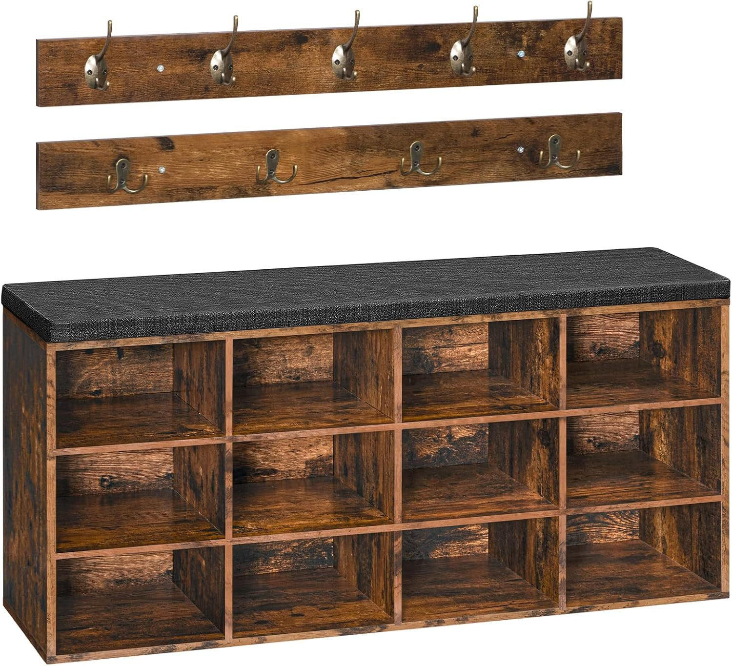 WANDGARDEROBE Braun mit Schuhschrank und 9 Haken - Braun, Holzwerkstoff (100/48/30cm) - Hoobro