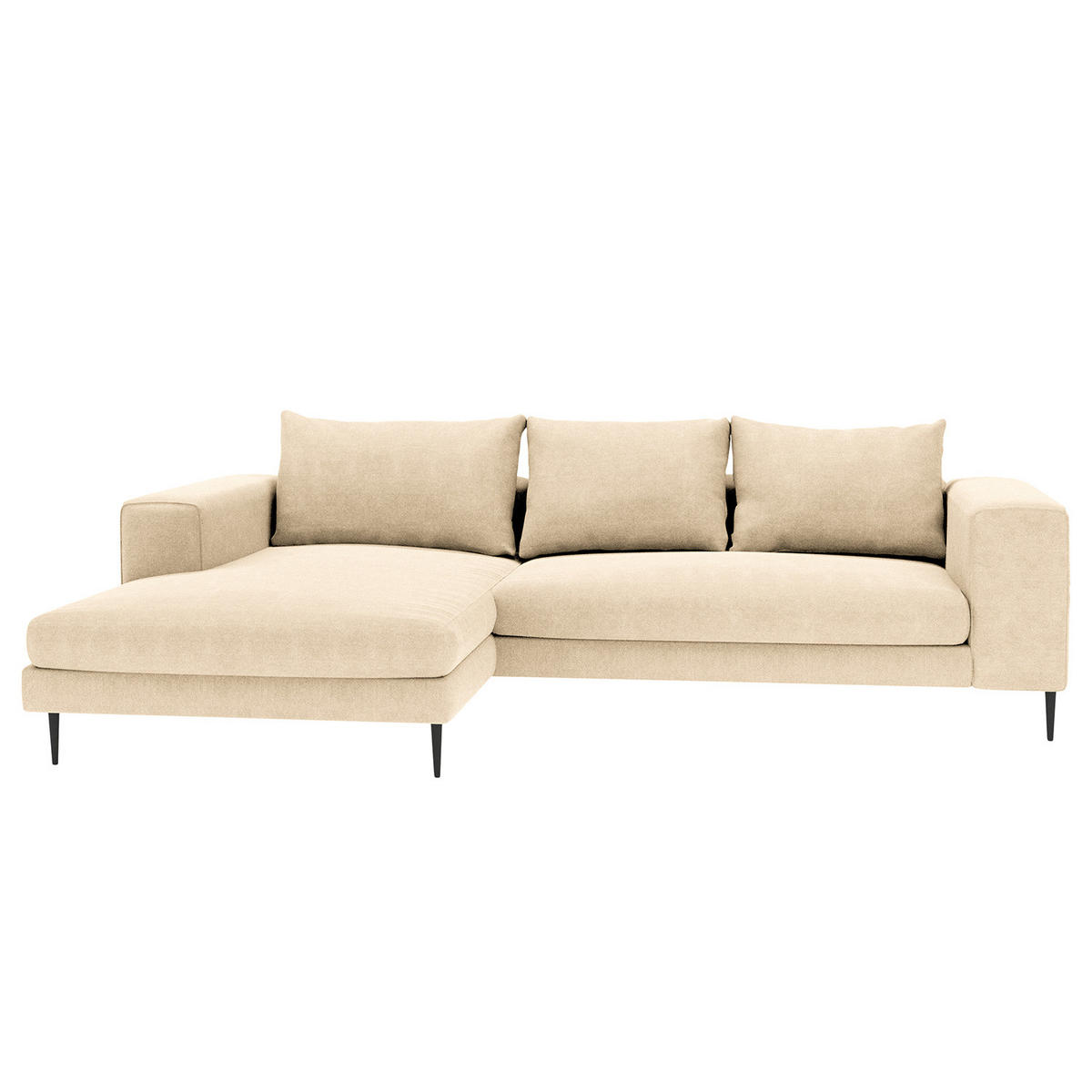 ECKSOFA mit Longchair Small - Schwarz Hochglanz/Beige, Textil/Metall (275/170cm) - home24