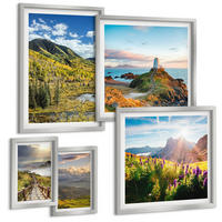 BILDER SET 5er Set - 50x50 cm & 20x30 cm & 40x60 cm Silberner Rahmen - Berglandschaften Wasserfall - Silberfarben, Kunststoff (40/60cm) - TULUP