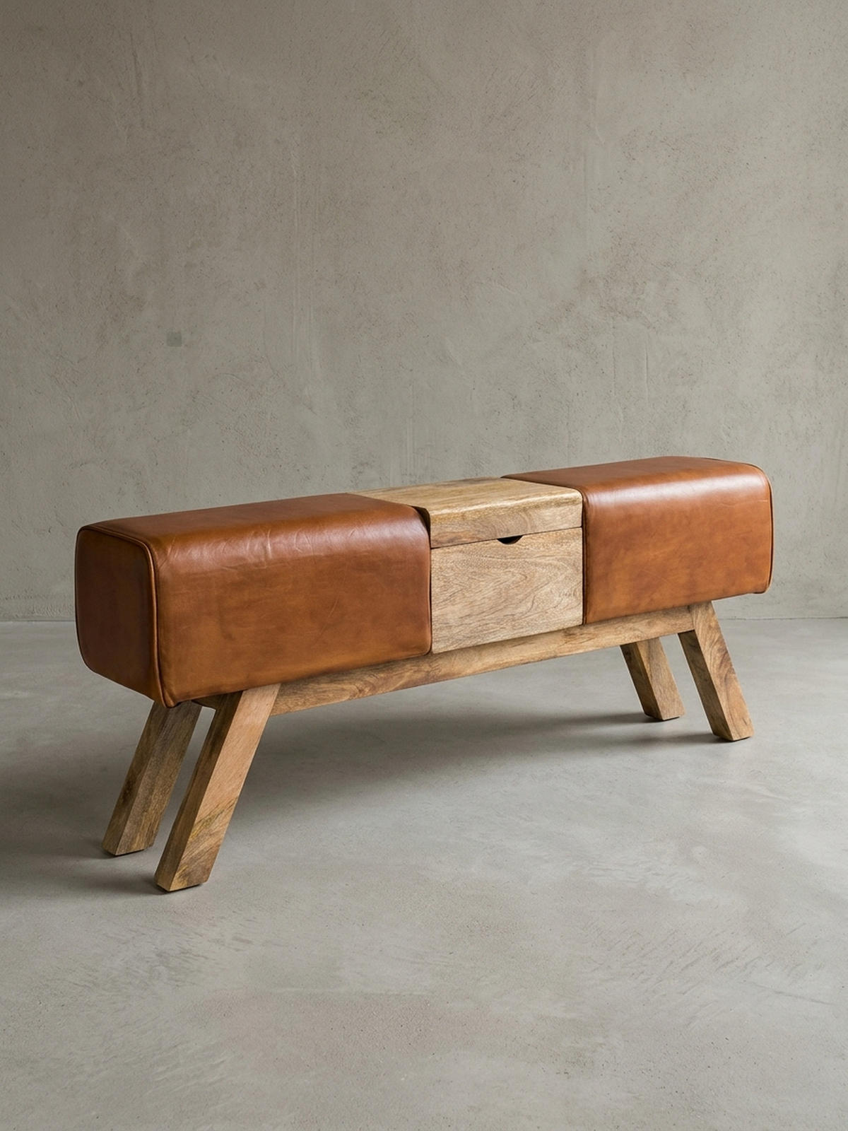 SITZBANK – Echtleder/Holz, 120 cm, Retro-Stil, mit Stauraum - Braun, Leder/Holz (120/53/29cm) - KADIMA DESIGN