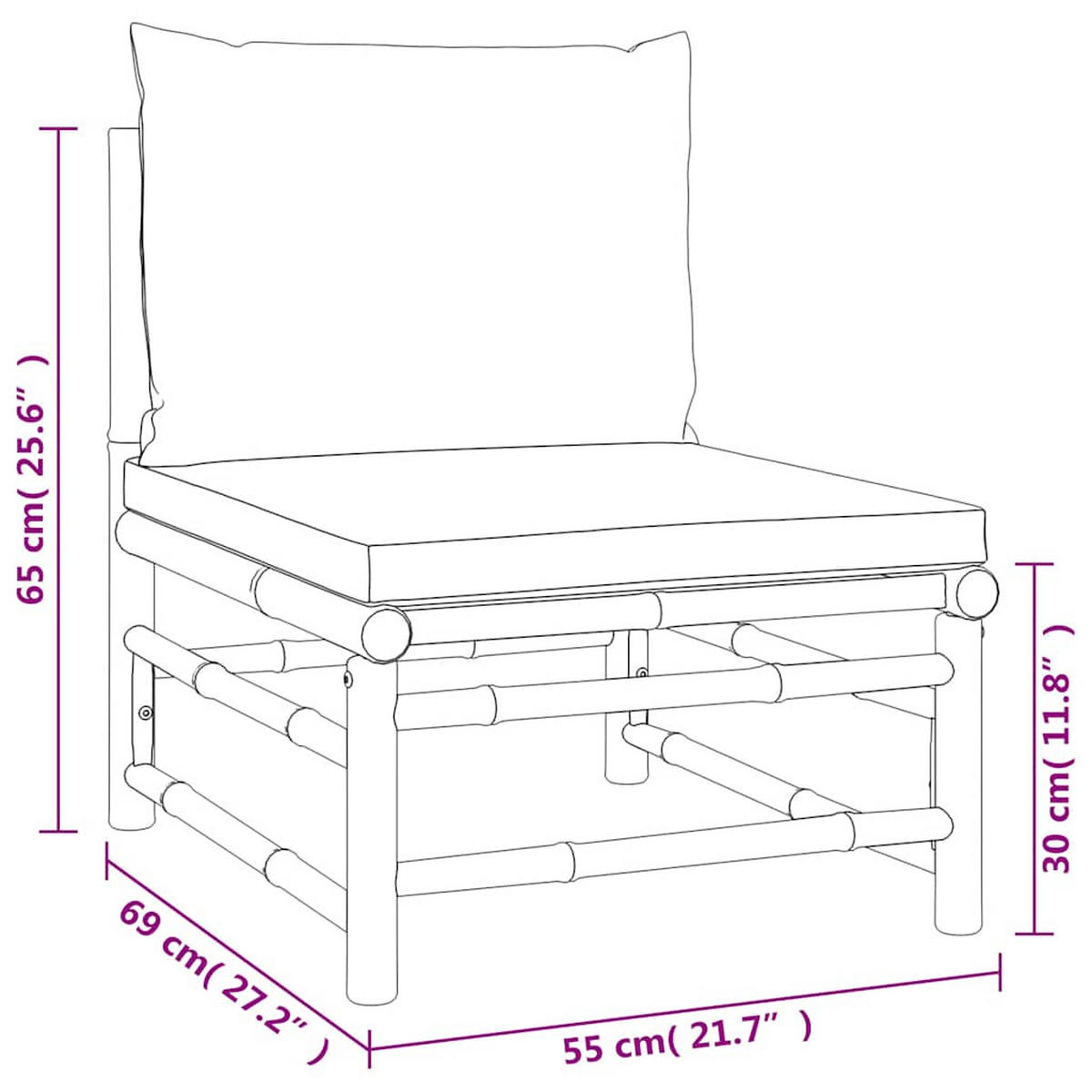 GARTEN-MITTELSOFA Mit Taupe Kissen Bambus - Taupe, Naturmaterialien (69/65/55cm) - vidaXL