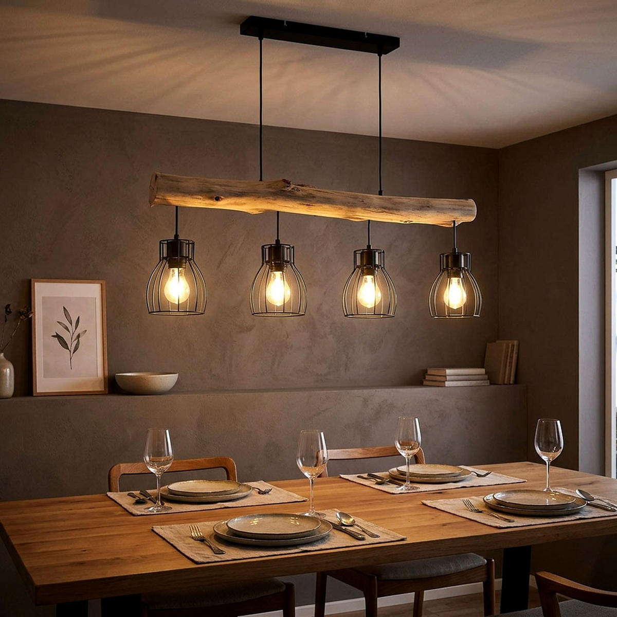 LED HÄNGELEUCHTE Holz Schwarz - Schwarz, Holz (82.5/13.6/140cm) - Globo Lighting