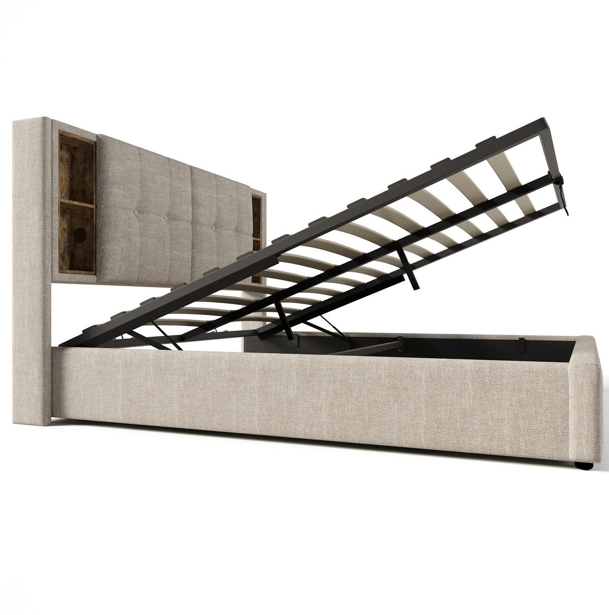 POLSTERBETT 140/200 cm Natur mit Kabelloses Laden und USB-Anschlüssen mit Matratze - Naturfarben, Textil (140/200cm) - OKWISH