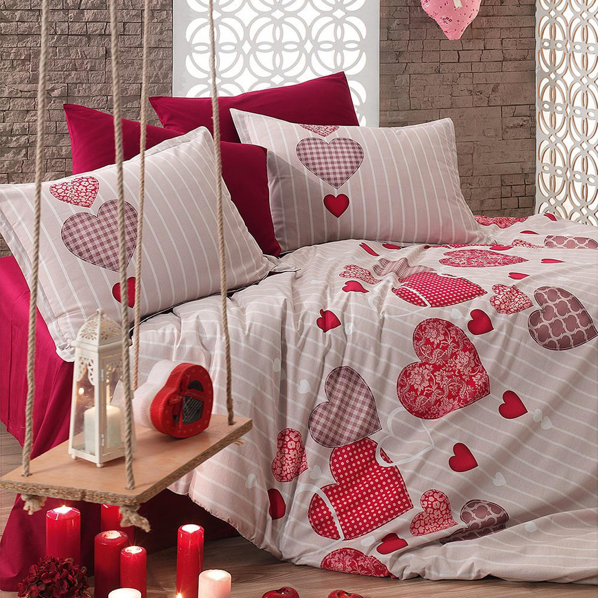 BETTWÄSCHE 5-teilig 200/200 cm HEART - Rot, Textil (200/200cm) - ROLFNERS