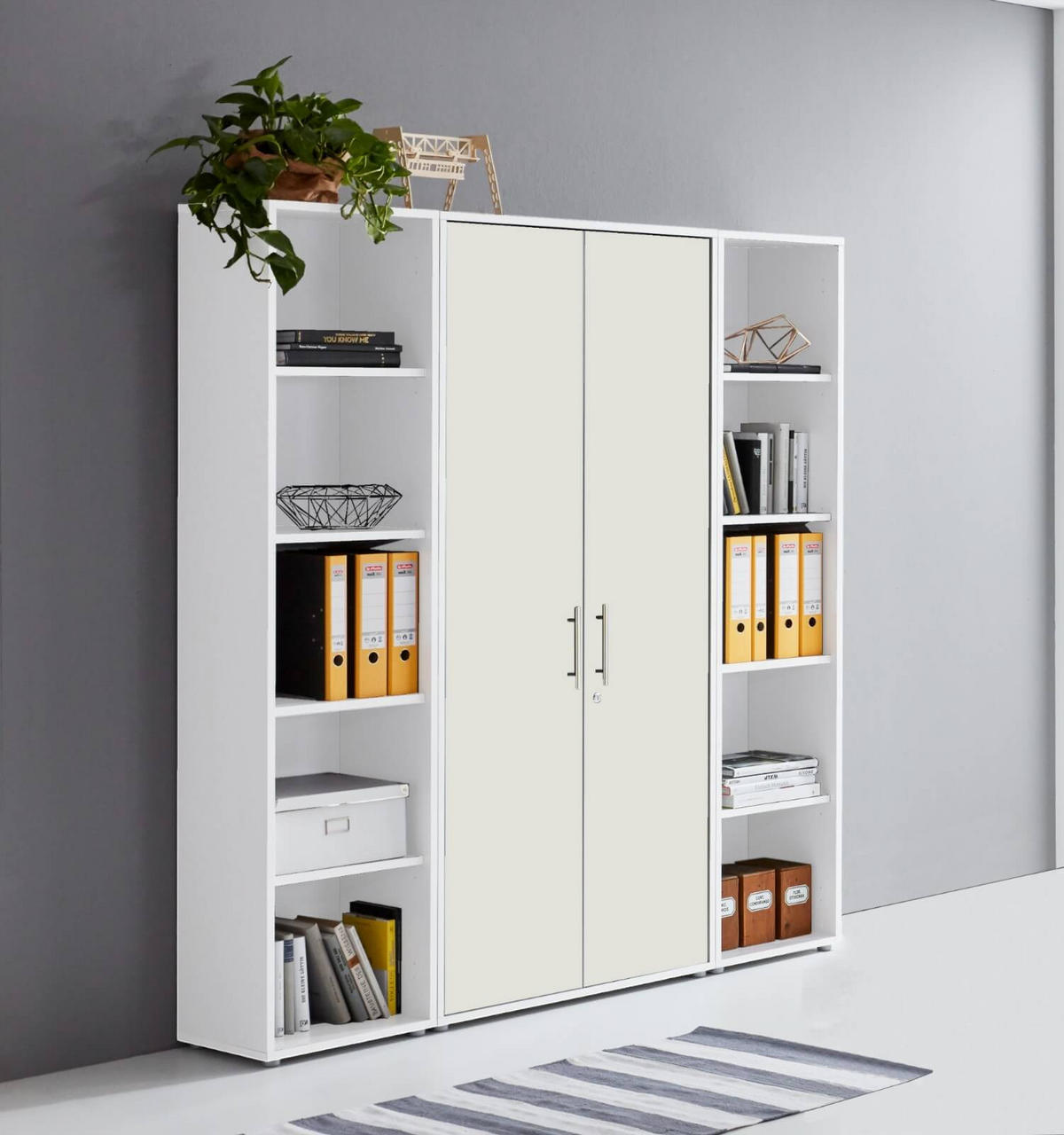 BÜROMÖBELSET 3-tlg. weiß / weiß matt - Silberfarben/Weiß, Holz/Metall (172/185/33cm)