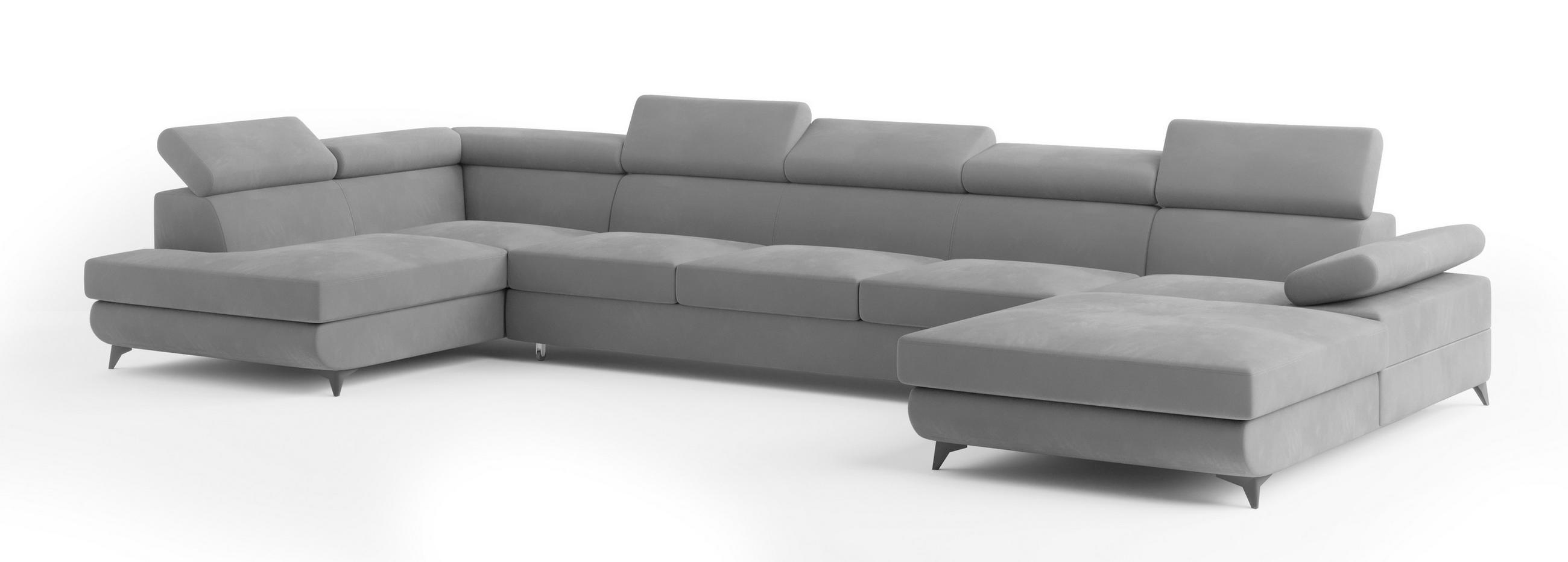 WOHNLANDSCHAFT MONTIVA Grau Velours-Stoff mit Schlaffunktion - Grau, Holz (410/89/190cm) - MASSENO