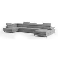 WOHNLANDSCHAFT MONTIVA Grau Velours-Stoff mit Schlaffunktion - Grau, Holz (410/89/190cm) - MASSENO