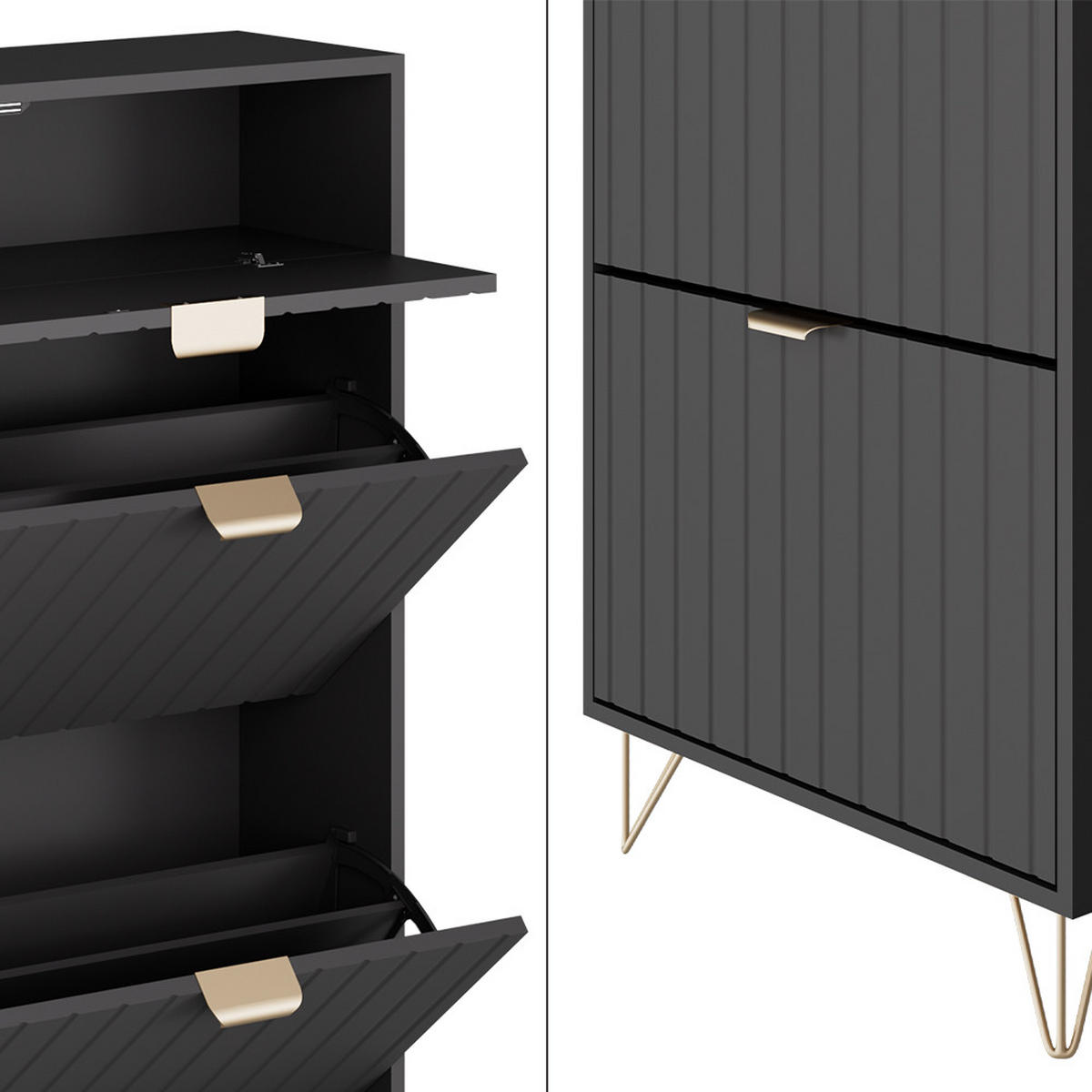 SCHUHSCHRANK Helge Schwarz 60 x 107.5 cm 2 Fächer - Schwarz, Holzwerkstoff (60/107.5/23.5cm) - Vicco