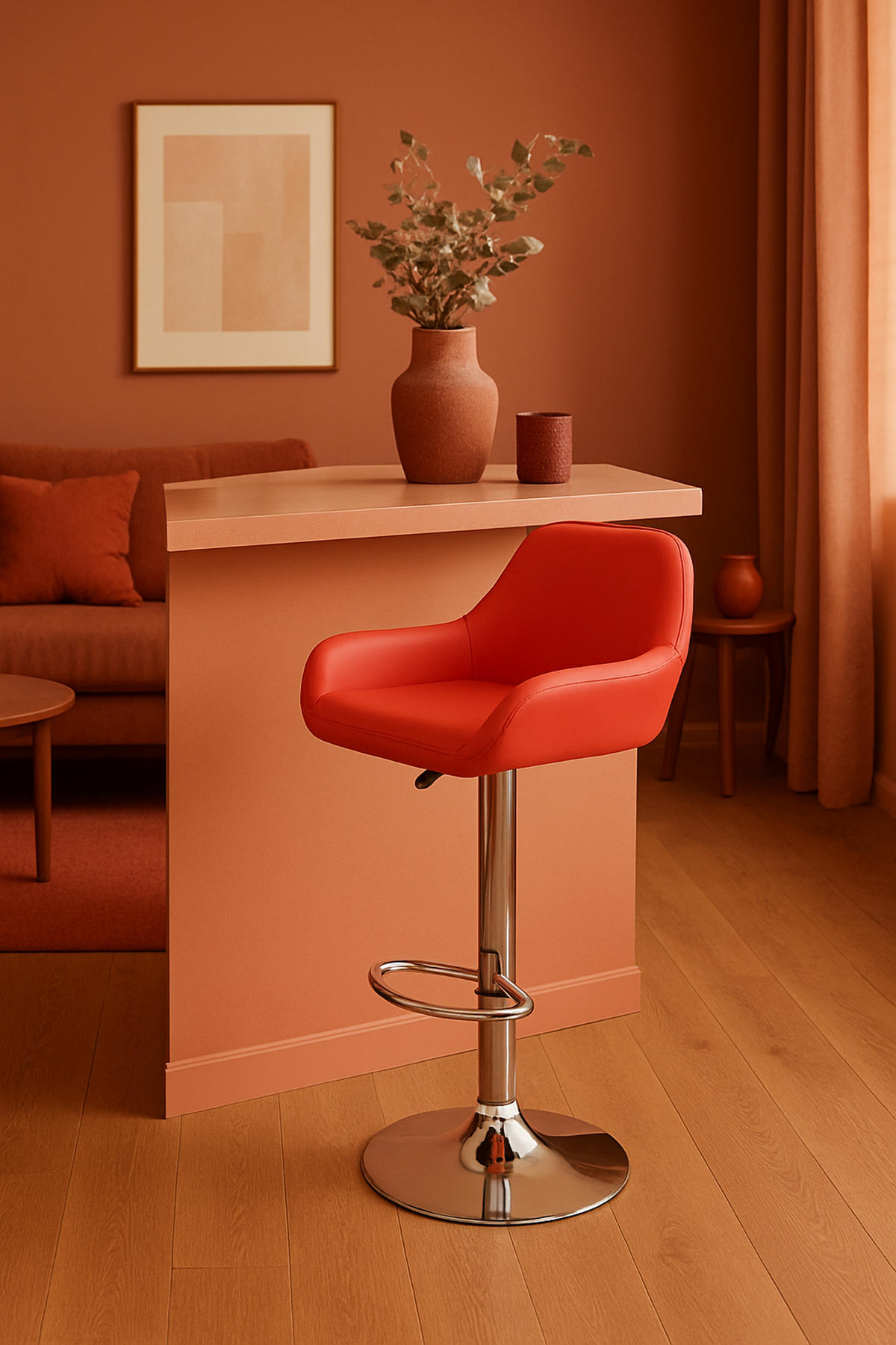 BARHOCKER 2er Set Prag Kunstleder chrom rot - Chromfarben/Rot, Kunststoff/Metall (51/109/52cm) - TPFLiving