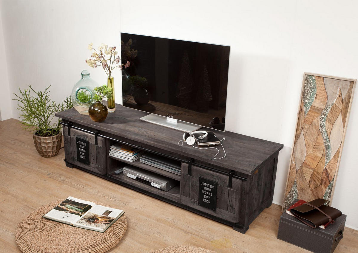TV-BOARD Mango 180x55x50 grau lackiert RAILWAY #235 - Grau, Holz (180/50/55cm) - Massivmoebel24