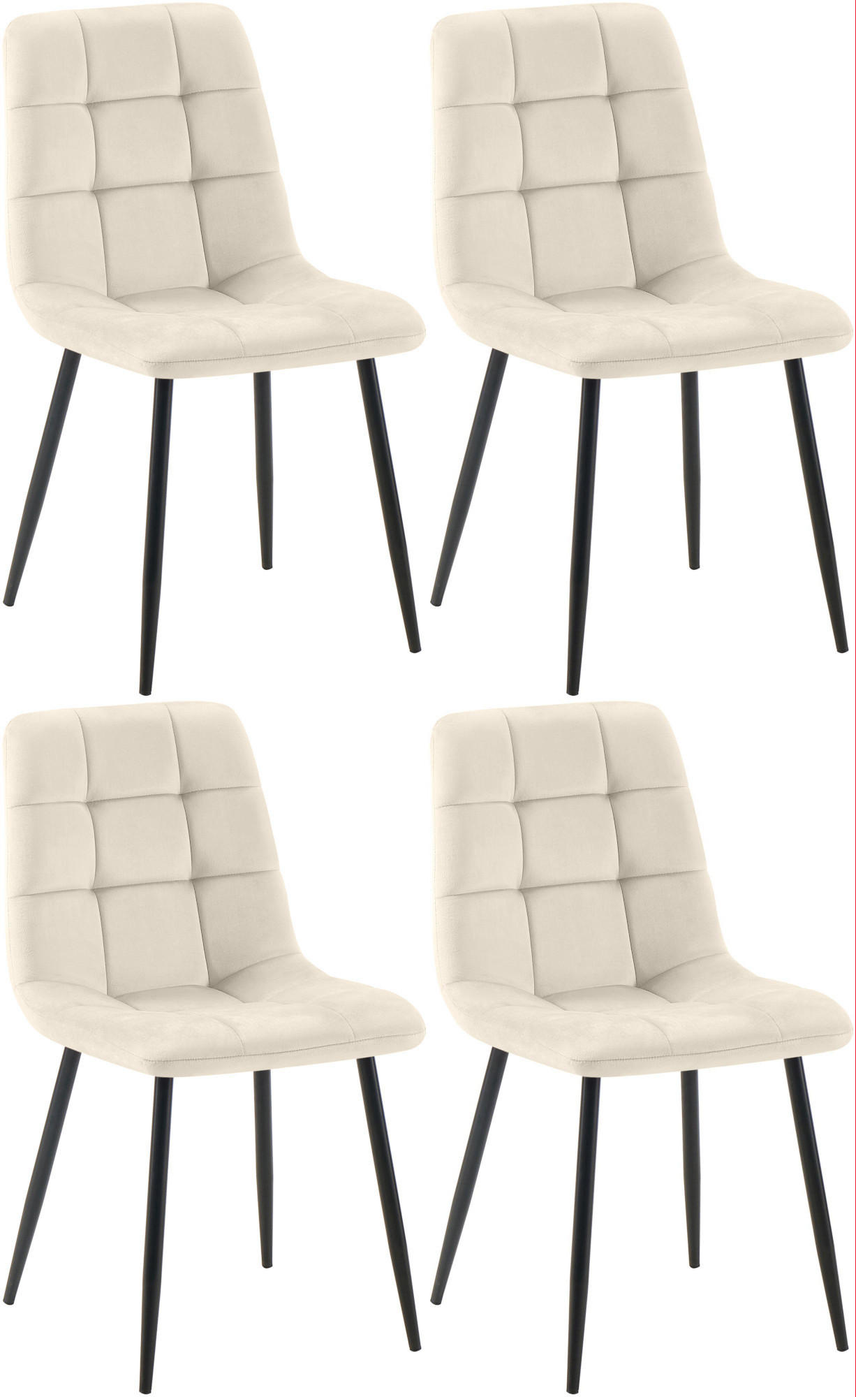 STUHL 4er Set Samt Creme - Creme/Schwarz, Textil/Metall (45/84/55cm) - CLP