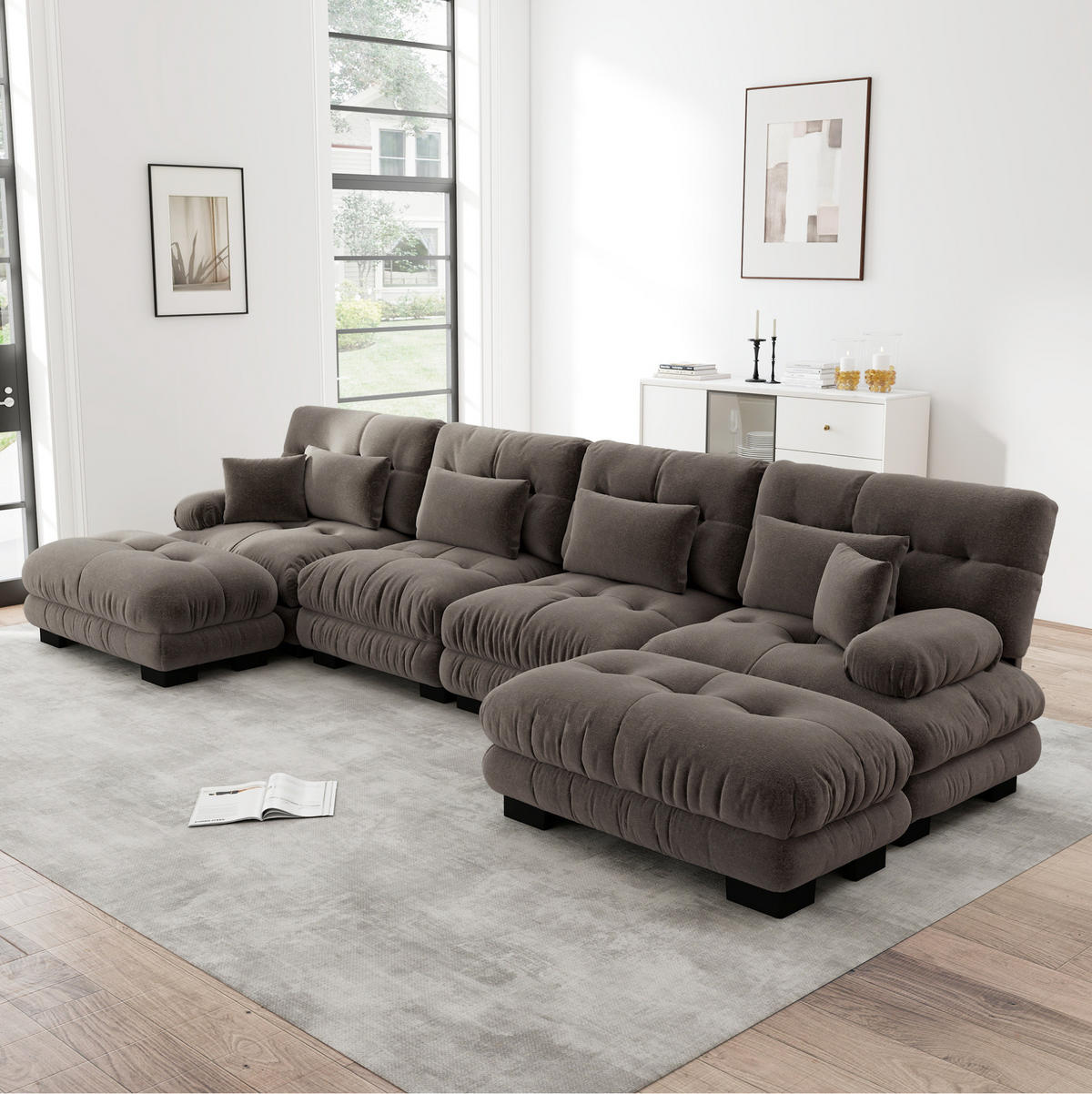 WOHNLANDSCHAFT aus Chenille in Braun mit beweglichen Ottomans - Braun, Textil (145/81/406cm) - Modfu