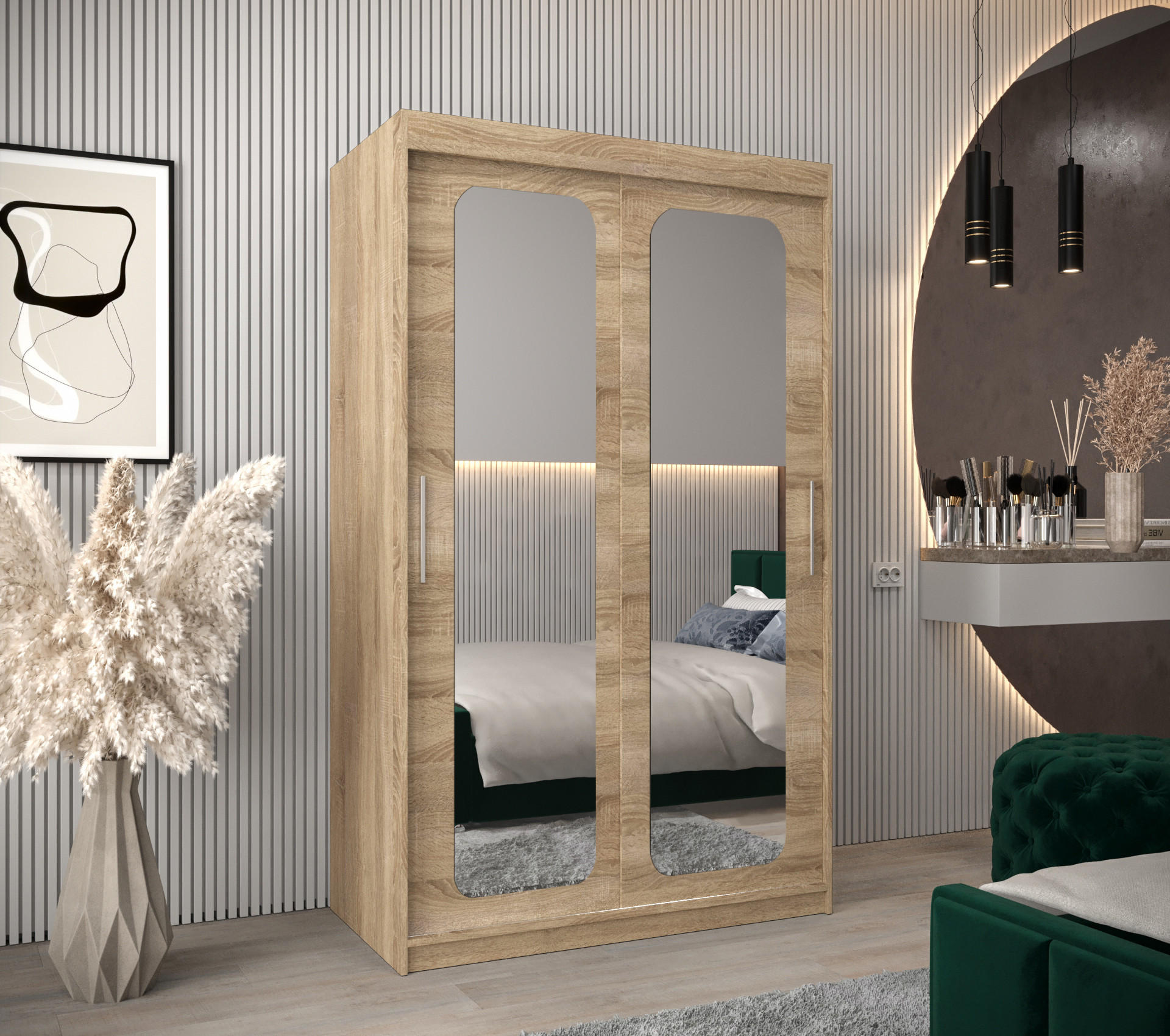 SCHWEBETÜRENSCHRANK 200/120/62 2-türig - Silberfarben/Sonoma Eiche, Holz/Kunststoff (120/200/62cm) - MÖBEL KRYSPOL