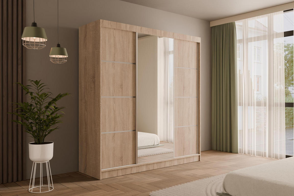 KLEIDERSCHRANK mit Spiegel V2-LOFTIA 215x200 cm Sonoma - Sonoma Eiche, Holzwerkstoff (200/215/61cm) - ALTDECOR