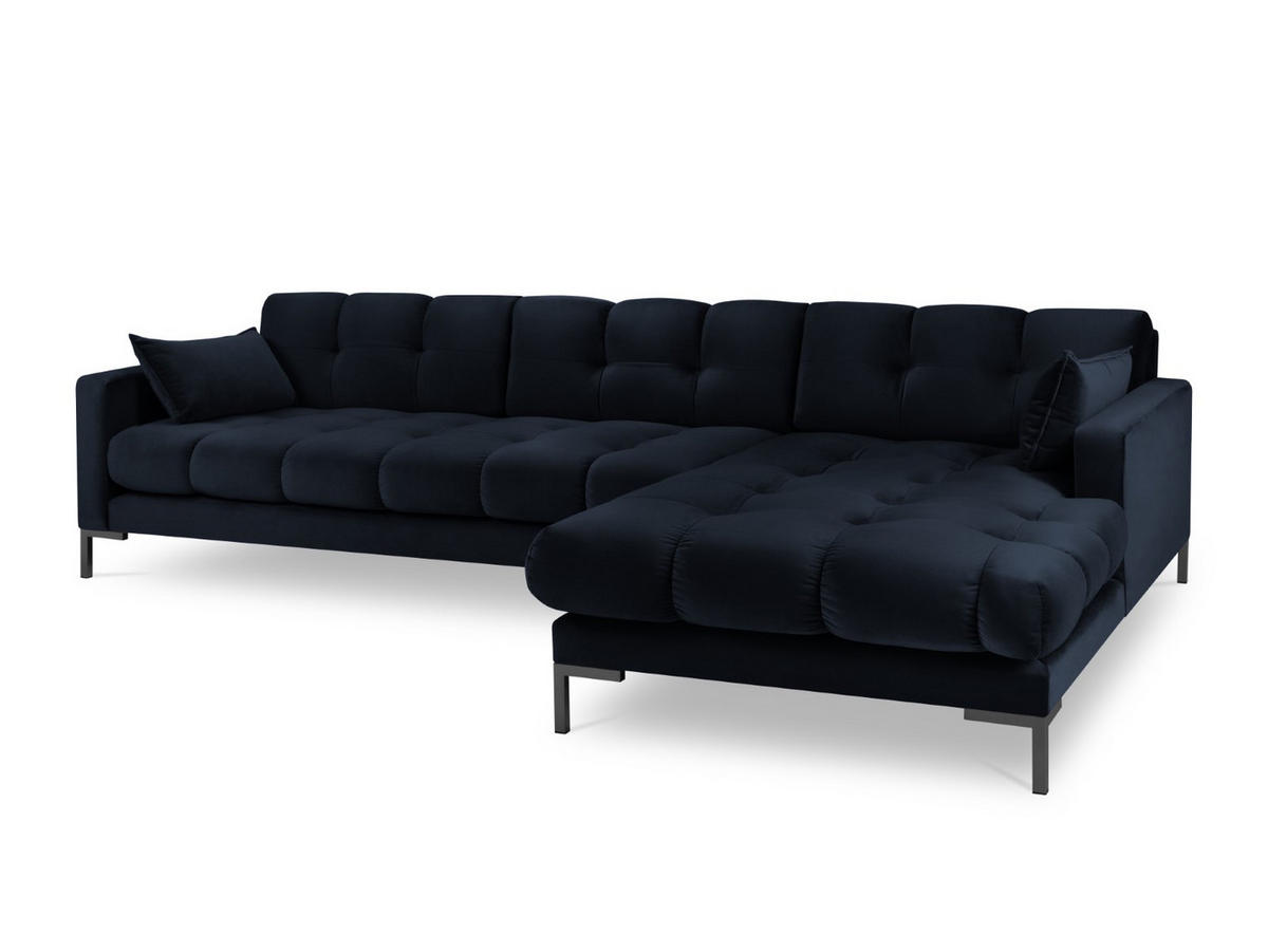 ECKSOFA rechts Mamaia aus Samt dunkelblau 5 Sitzplätze - Dunkelblau, Textil (185/293cm) - Micadoni
