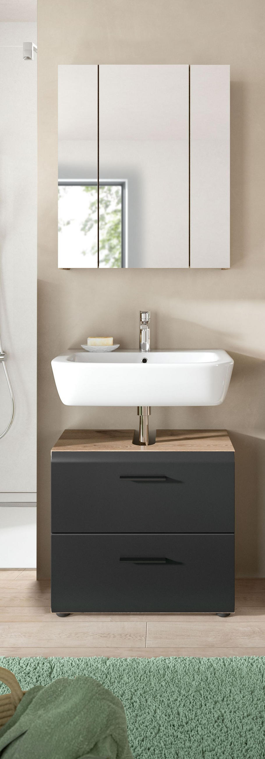 BADEZIMMER Alba 2-tlg. (B/H/T: ca. 60/185/30 cm) in Nox Oak /schwarz matt - Eichefarben, Holz (60/185/30cm)