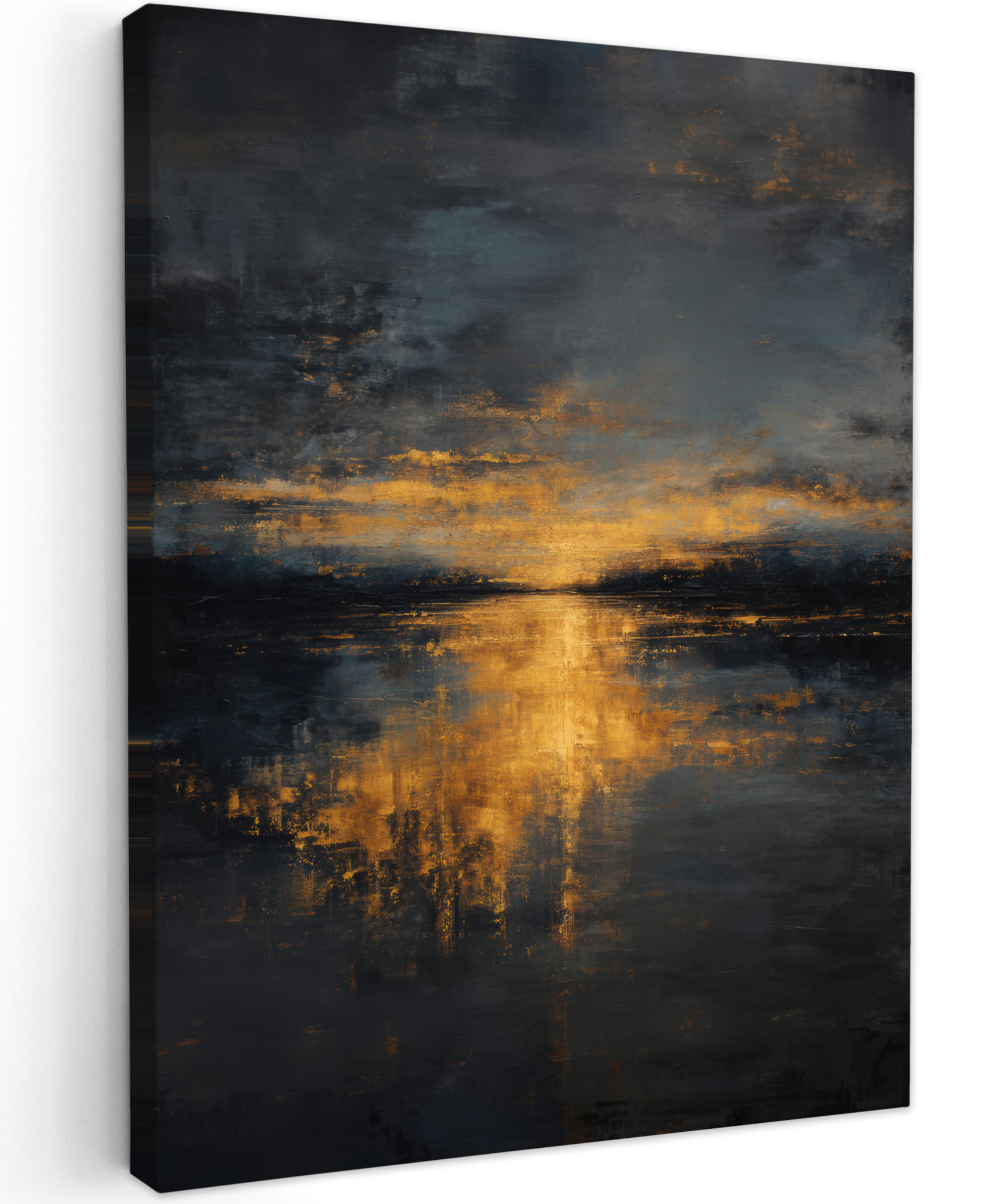 LEINWANDBILD Goldene Reflexion auf dem Wasser Room Decor 30x40 cm - Anthrazit, Textil (30/40cm) - MuchoWow