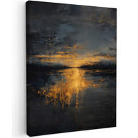 LEINWANDBILD Goldene Reflexion auf dem Wasser Room Decor 30x40 cm - Anthrazit, Textil (30/40cm) - MuchoWow
