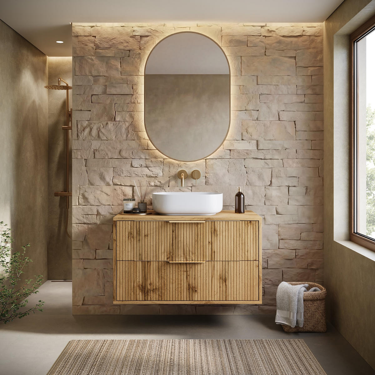 WASCHBECKENUNTERSCHRANK Rimini 2 Schubladen Eiche - 80 x 46 x 46 cm - Eichefarben, Holz (80/46/46cm) - Badplaats