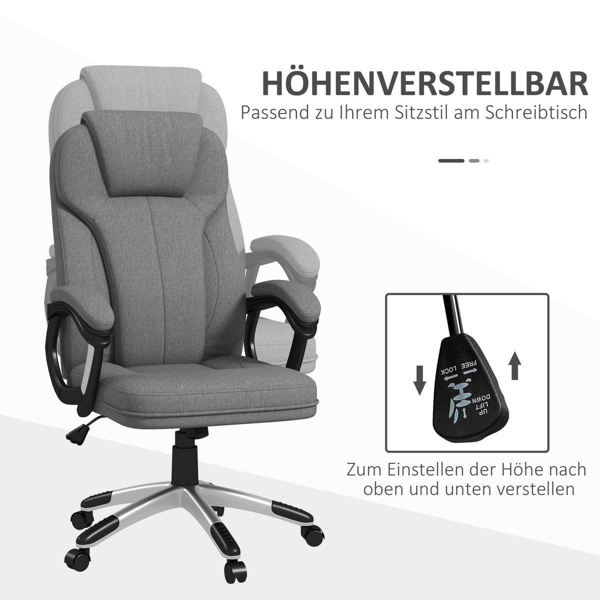 BÜROSTUHL, Ergonomisch, Grau - Grau, Kunststoff (75/120/66cm) - Vinsetto