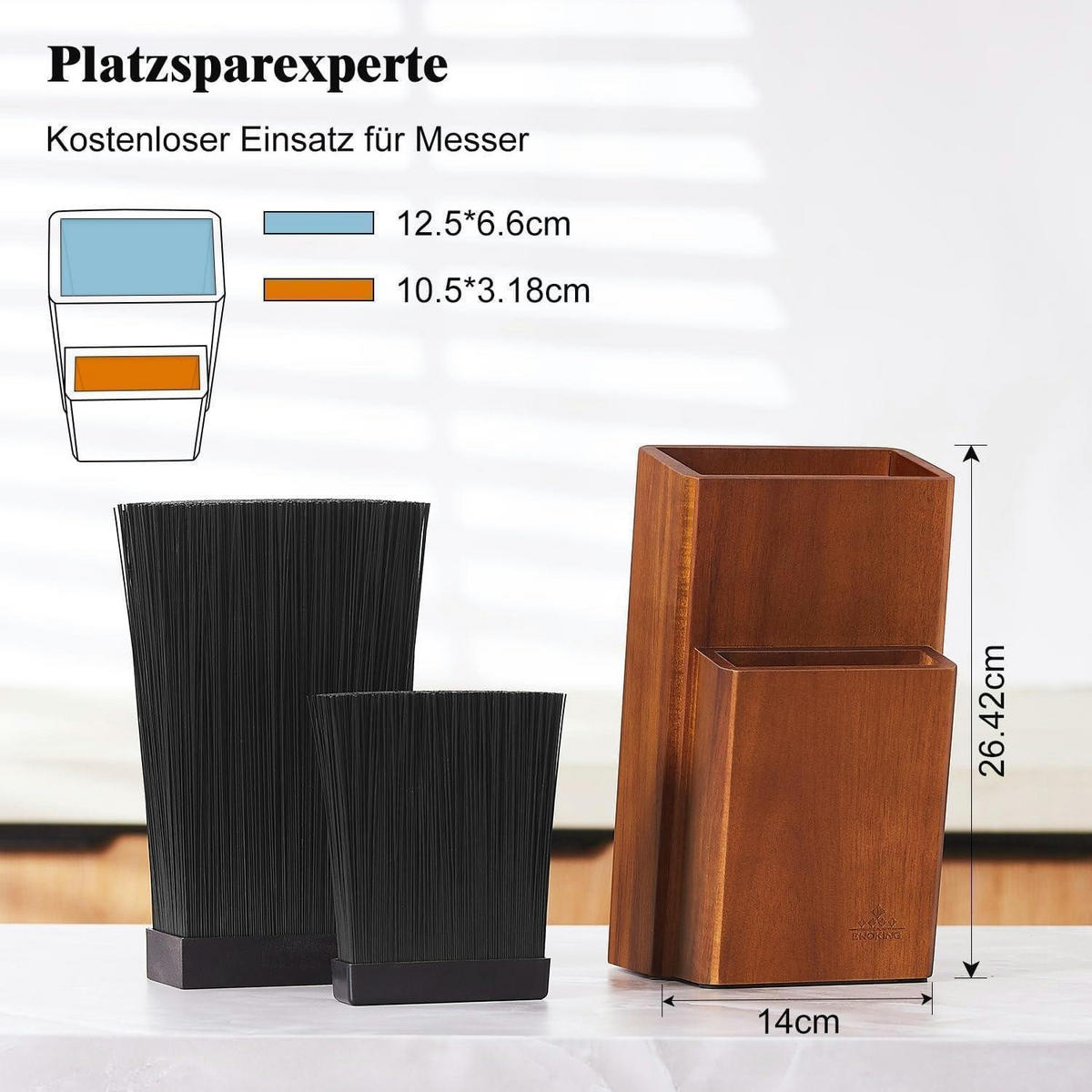 MESSERBLOCK aus Akazienholz mit Kunststoffborsten, 2-stöckig - Braun, Holz (14/26.4/14cm)