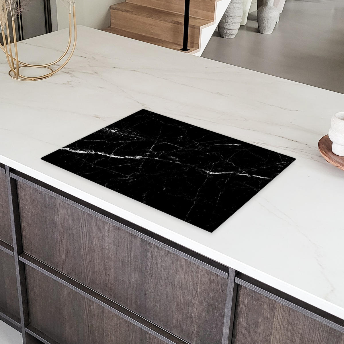 HERDABDECKPLATTE Marmoroptik - Schwarz - Luxus 75x52 cm - Grau, Kunststoff (75/52/0.2cm) - MuchoWow