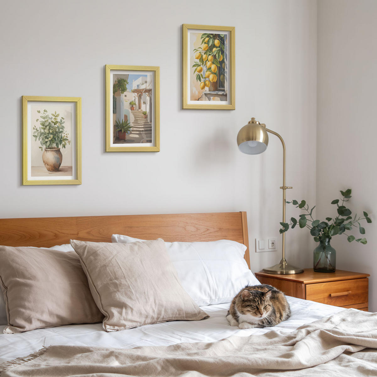 WANDBILDER 3er Set - 20x30 cm Goldrahmen - Zitronenblumen im Topf, Straßen - Goldfarben, Kunststoff (20/30cm) - ArtPrintCave