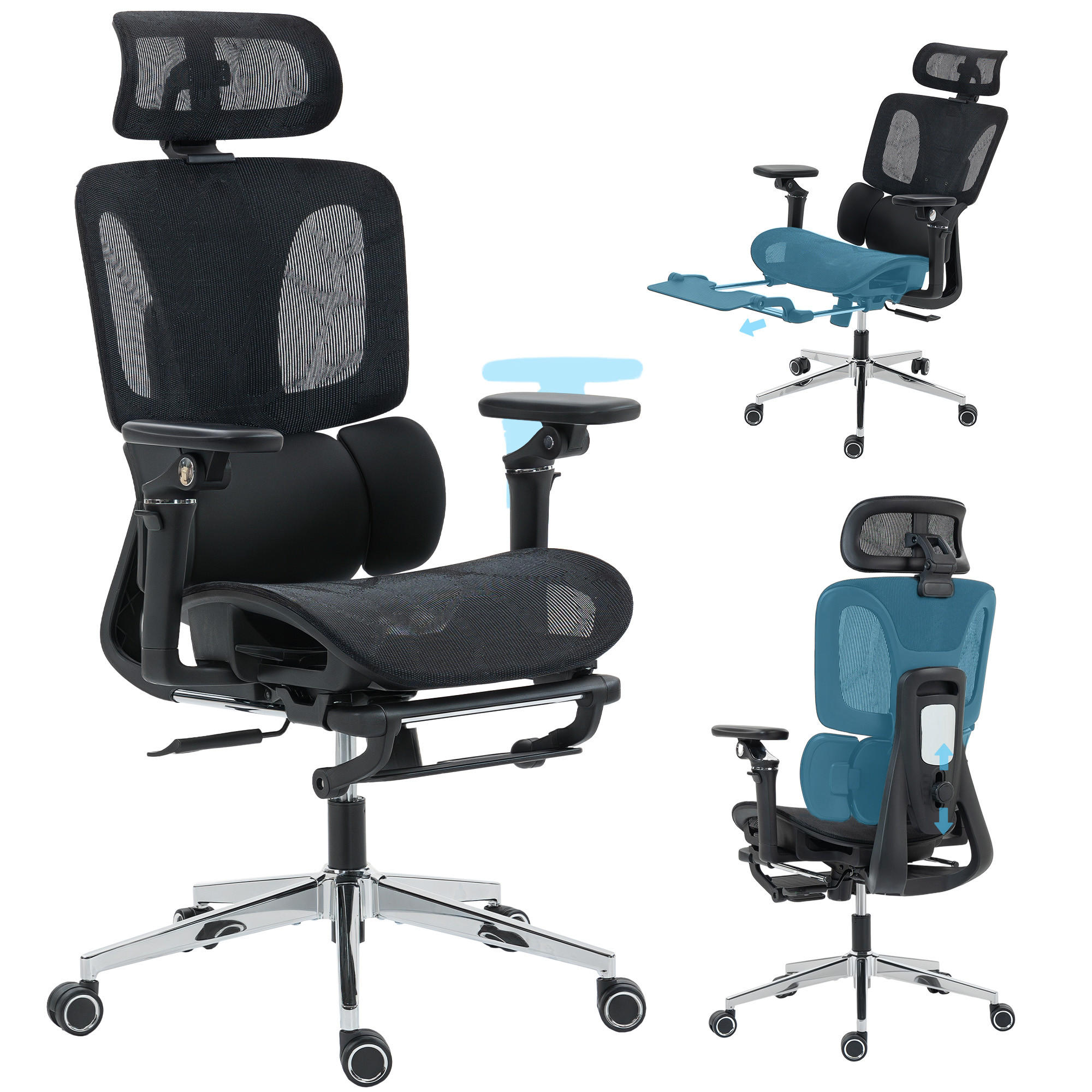 DREHSTUHL DE-05226 Ergonomisch mit 6D-Armlehnen & Fußstütze Schwarz - Schwarz, Kunststoff (67/133/71cm) - ComfortXL