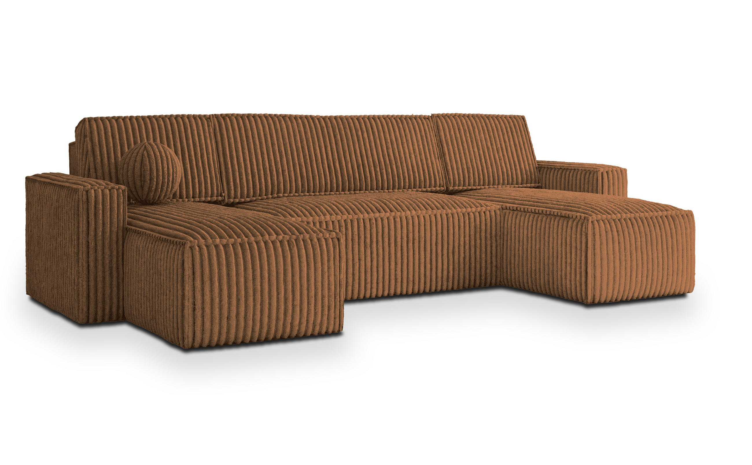 WOHNLANDSCHAFT PESANO T Kupferfarben Kordstoff mit Schlaffunktion - Kupferfarben, Holz (306/85/140cm) - MASSENO