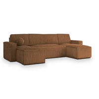 WOHNLANDSCHAFT PESANO T Kupferfarben Kordstoff mit Schlaffunktion - Kupferfarben, Holz (306/85/140cm) - MASSENO