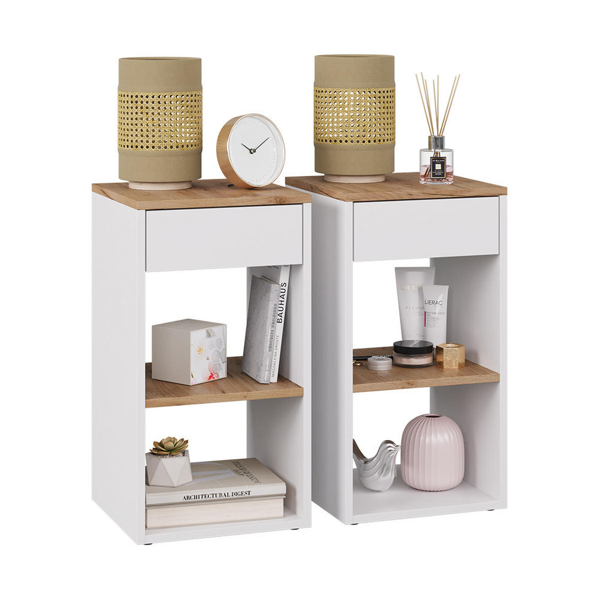 NACHTTISCH Dany Weiß 2er Set - Honigeiche/Weiß, Holzwerkstoff (35/65/35cm) - Vicco