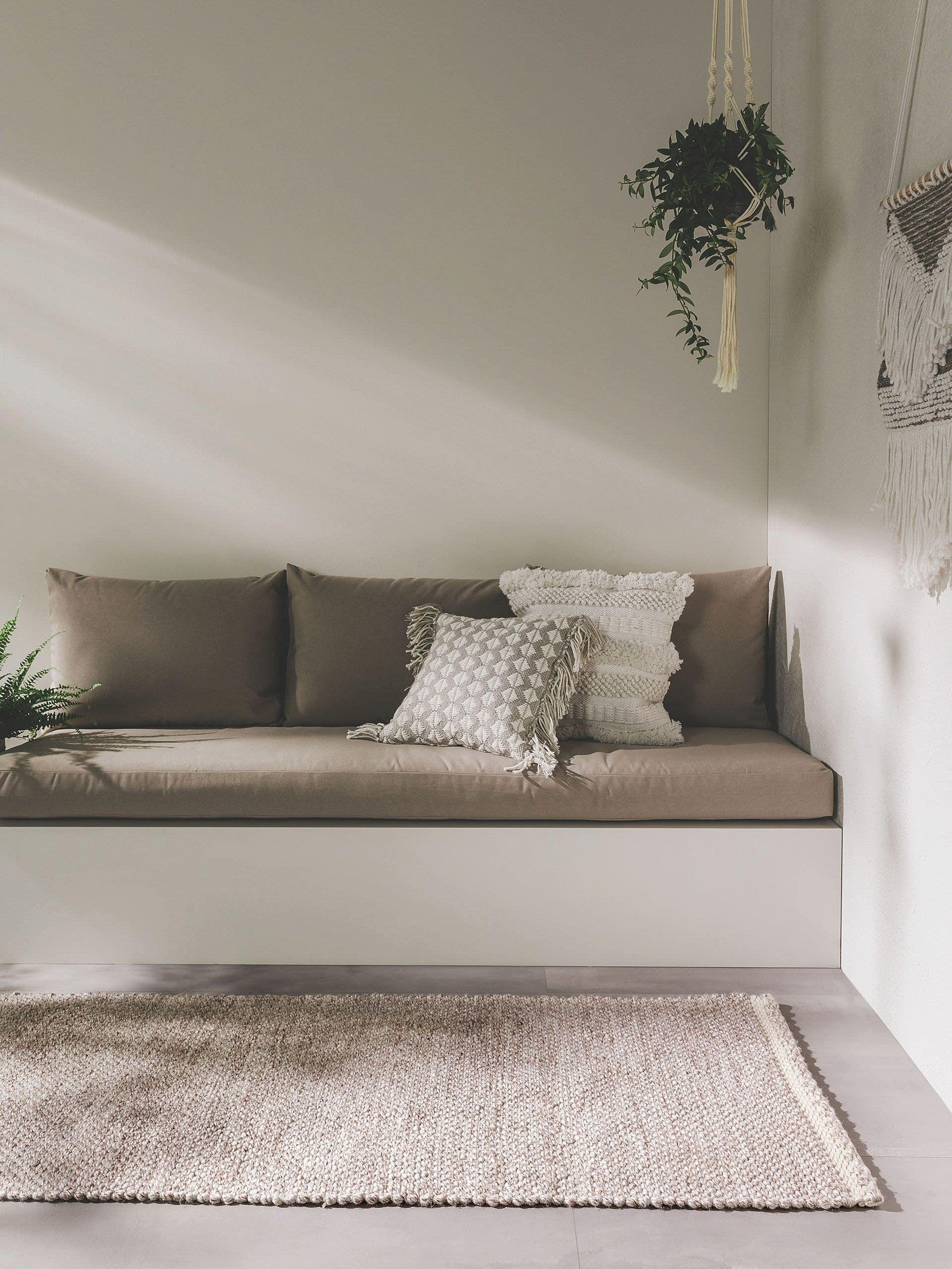 TEPPICH aus recyceltem Material Kiah Cream/Taupe 70x200 cm - Creme, Textil (70/200cm) - benuta Pure