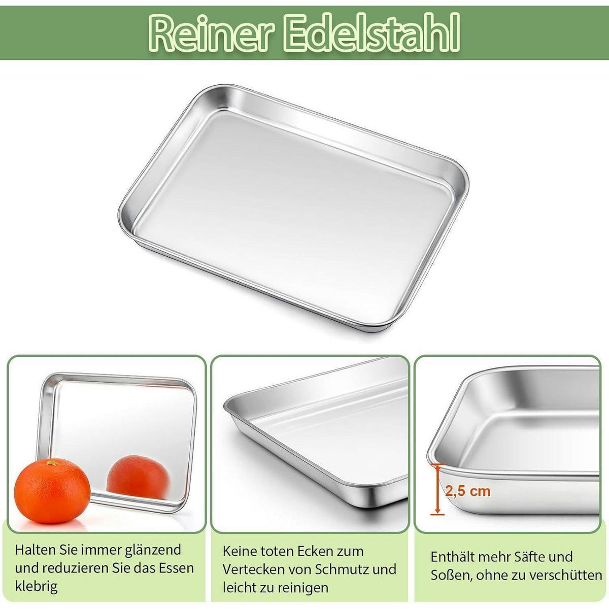 BACKBLECH mit Abkühlgitter 23,6 x 17,8 x 2,5 cm Edelstahl Set - Silberfarben, Metall (17.8/2.5/23.6cm)