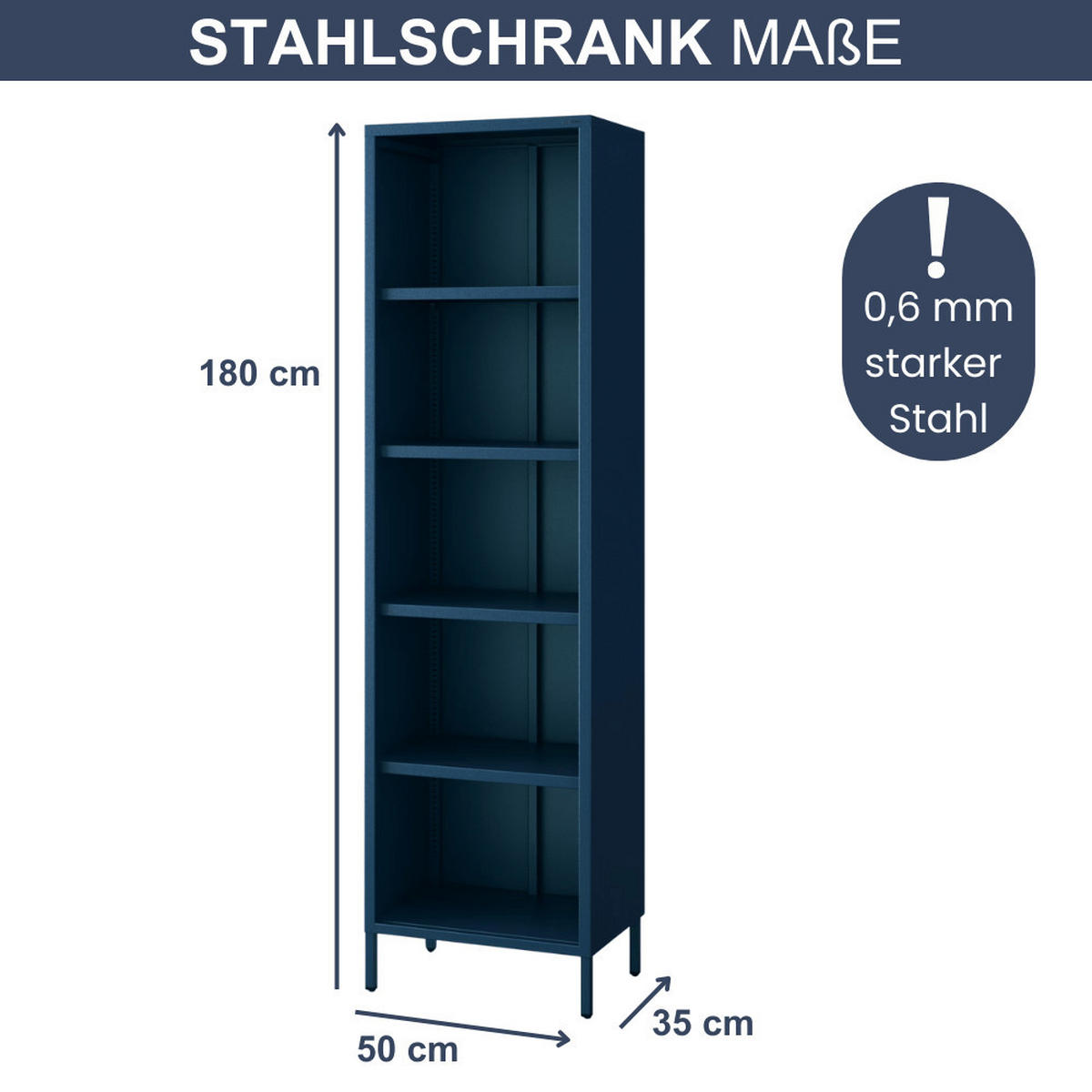 BÜCHERREGAL Metall CLIEN 5 Ebenen 180x50x35cm Dunkelblau - Dunkelblau, Metall (50/180/35cm) - DELUKE