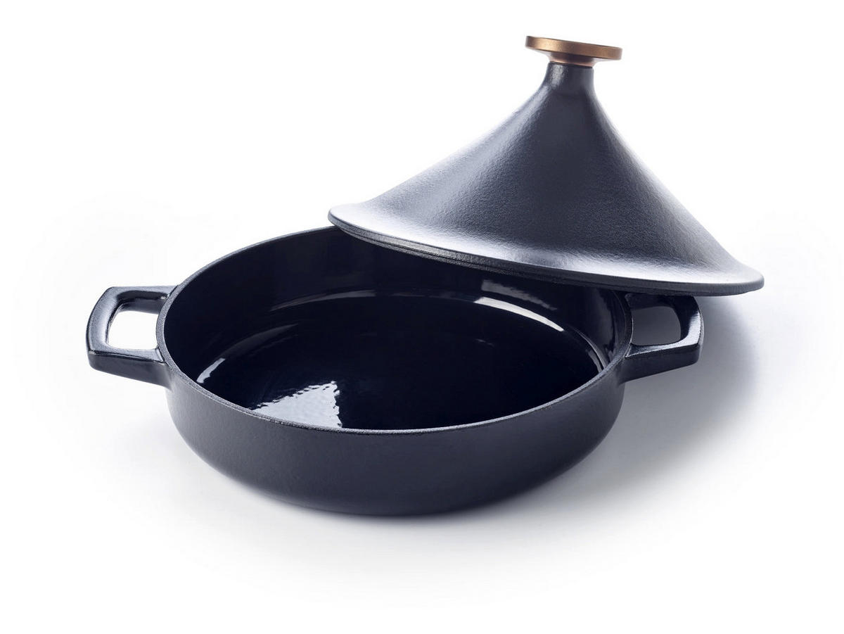 TAJINE Tagine - Nori - Gusseisen ø 28 cm - 3 Liter - emaillierte Antihaftbeschichtung + Gratis Ledergriffe - Schwarz, Keramik (1/29/21cm)