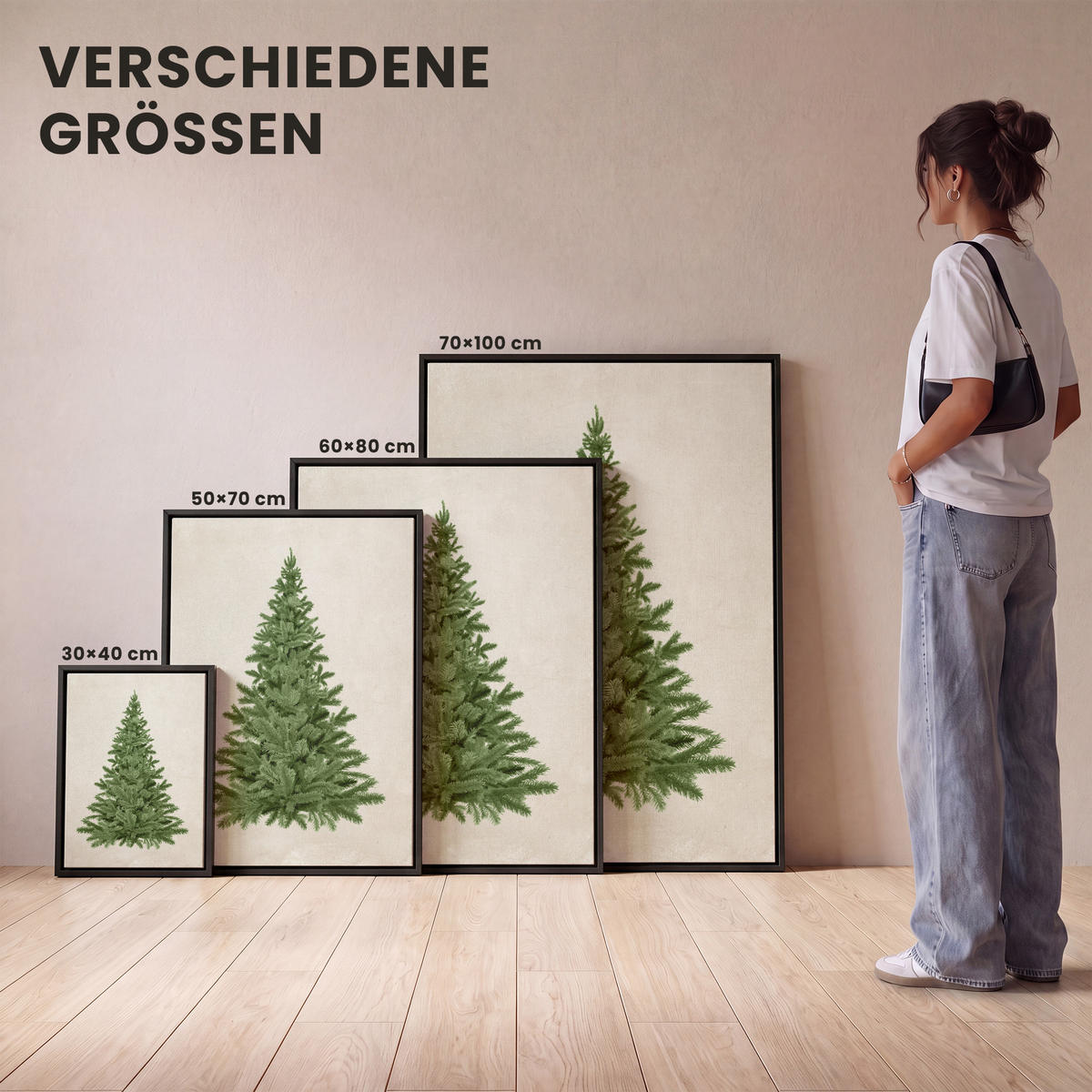 LEINWAND Bilder mit Rahmen - Weihnachtsbaum - Grün - Weihnachten - Feiertage - 50x70 - Olivgrün, Textil (50/70cm) - MuchoWow