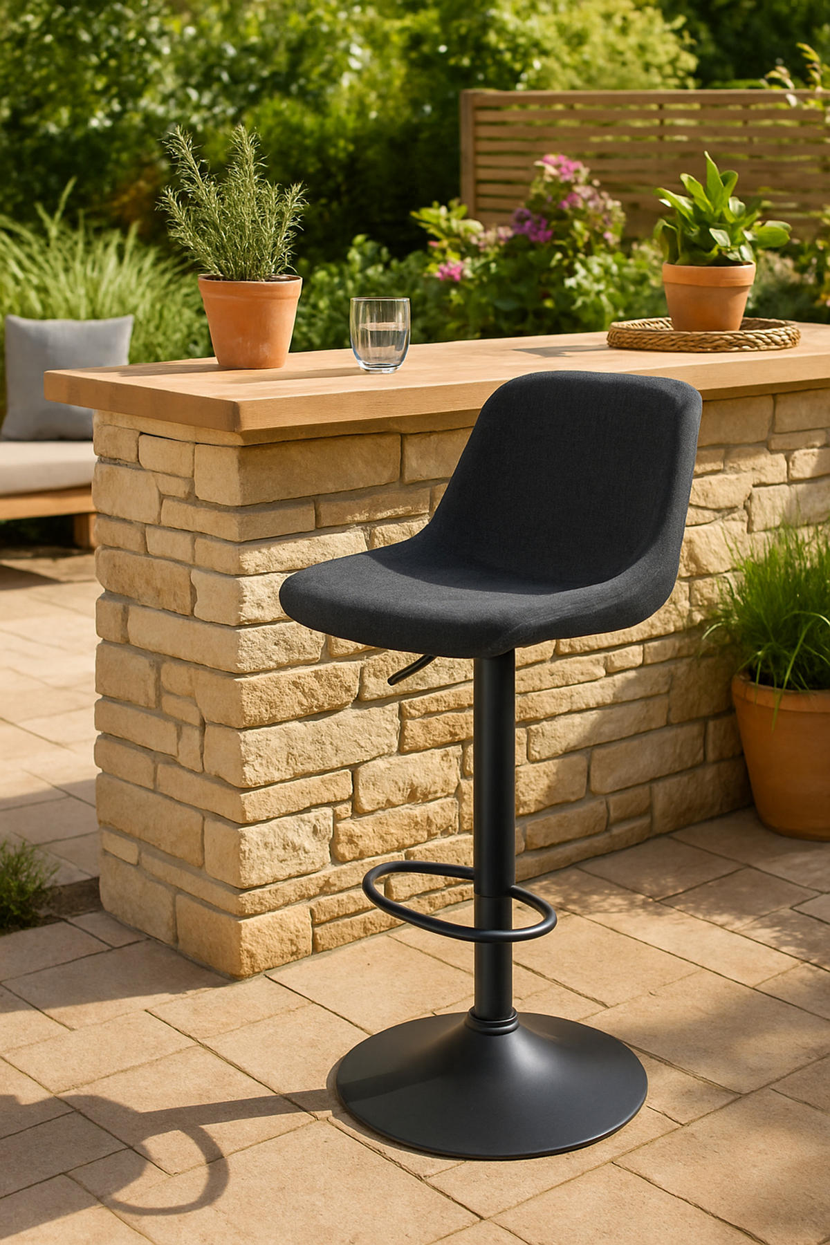 BARHOCKER Lotus Stoff schwarz - Schwarz, Textil/Metall (43/103/49cm) - TPFLiving