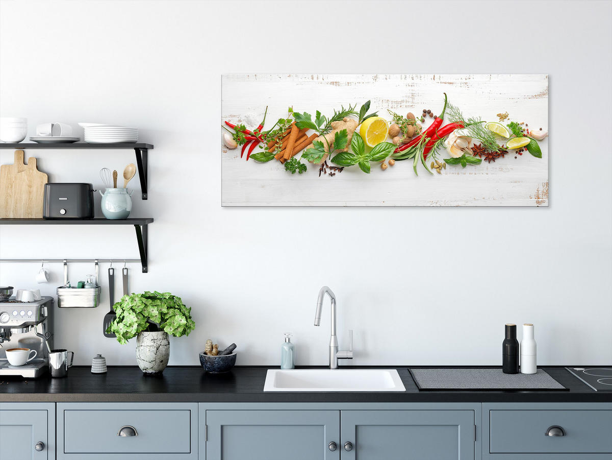 GLASBILD 125x50 cm Bild Küche Kräuter - Multicolor, Glas (125/50cm) - artissimo