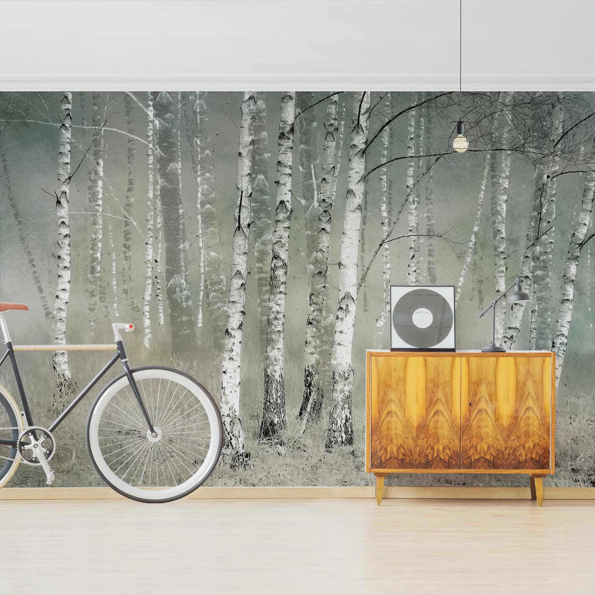 FOTOTAPETE Ruhender Birkenwald 336/225 cm - Grau, Papier (336/225cm) - Bilderwelten