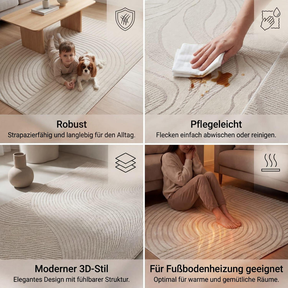KURZFLOR-TEPPICH AURA 704 CREME 80X150 - Creme, Kunststoff (80/150cm) - Paco Home