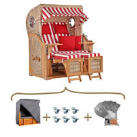 STRANDKORB Komplettset Düne - Rot/Braun, Naturmaterialien/Metall (125/170/80cm) - Mr. Deko